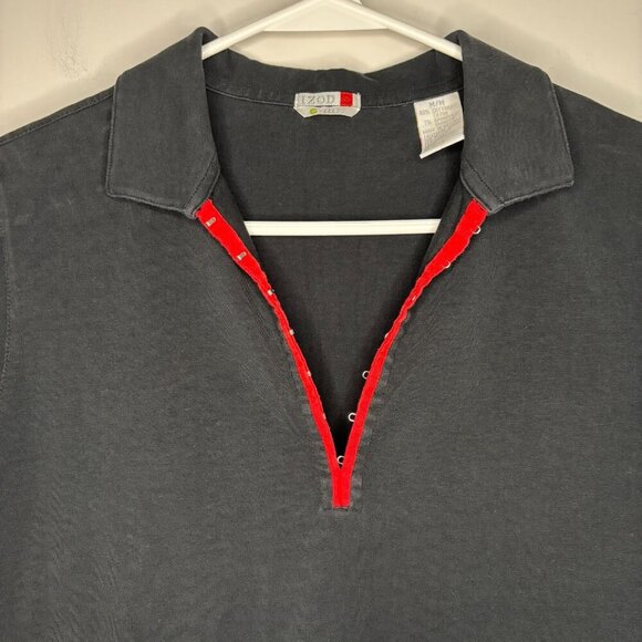 IZOD FLEX Short Sleeve V-Neck Tee Medium Black Red Hook & Eye Closure Collared - Picture 3 of 5